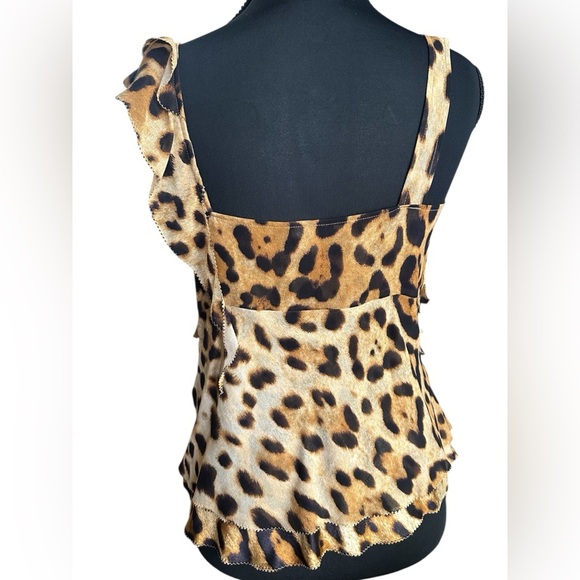Escada Asymmetrical Ruffle Animal Print Dress Tank w/ Bow Detail Size - Picture 5 of 7